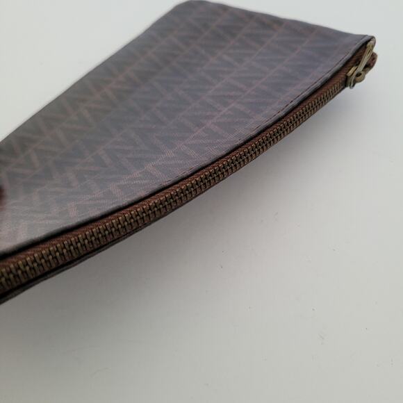 Valentino Vintage Pouch Wallet Zip Clutch Designer 7x4 Designer Brown Logo - Picture 7 of 10